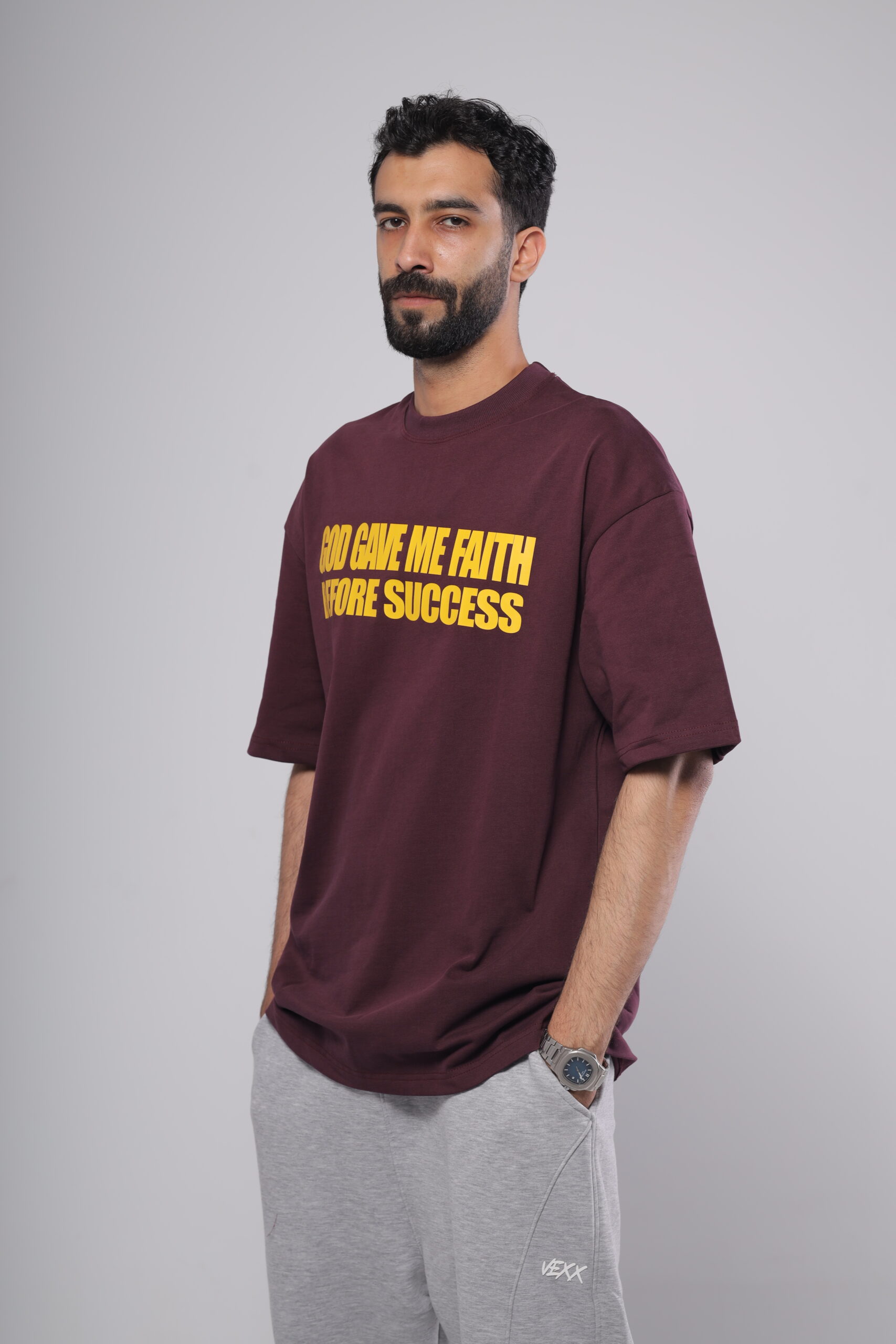 Faith Before Success – burgundy t-shirt - Image 3